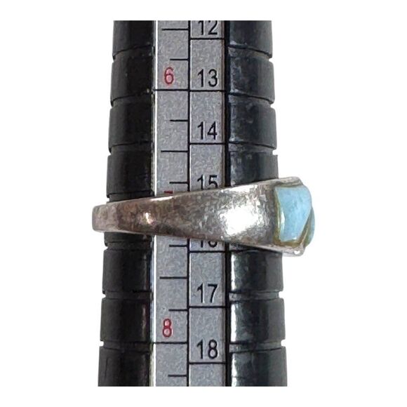 Vintage Larimar ZigZag Sterling Silver 925 Blue Stone Inlay Ring Size 7 Artisan - Picture 5 of 6